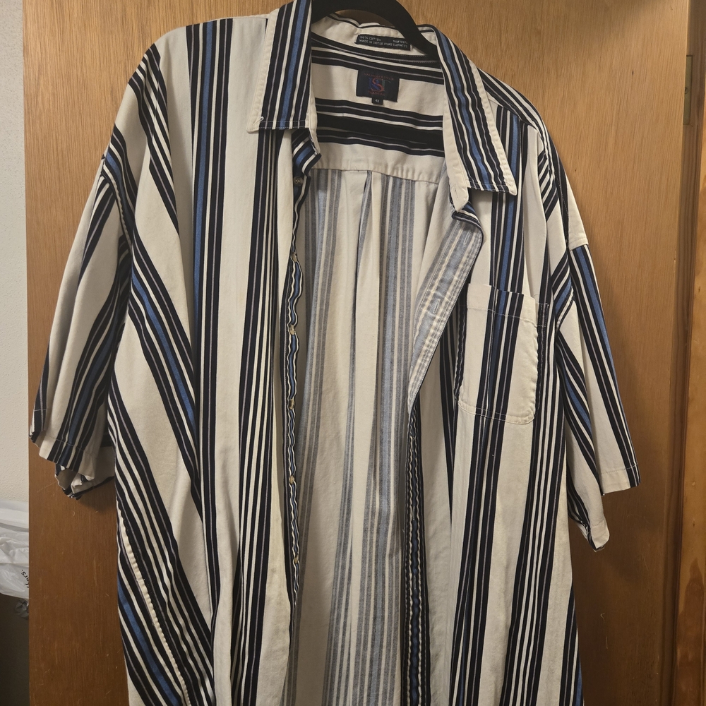 Striped Blue and White Button-Up Shirt